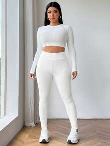 SHEIN EZwear Leggings negros de talla grande con forro térmico grueso para el invierno - Blanco - Ver 4