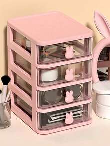 1 pieza Caja de almacenamiento de escritorio, caja de cajón de escritorio de estudiante, contenedor de bolígrafos, estantería para accesorios para el cabello de oficina infantil, caja de acabado de múltiples funciones, caja de almacenamiento de regreso a la escuela - Conejo - Ver 1