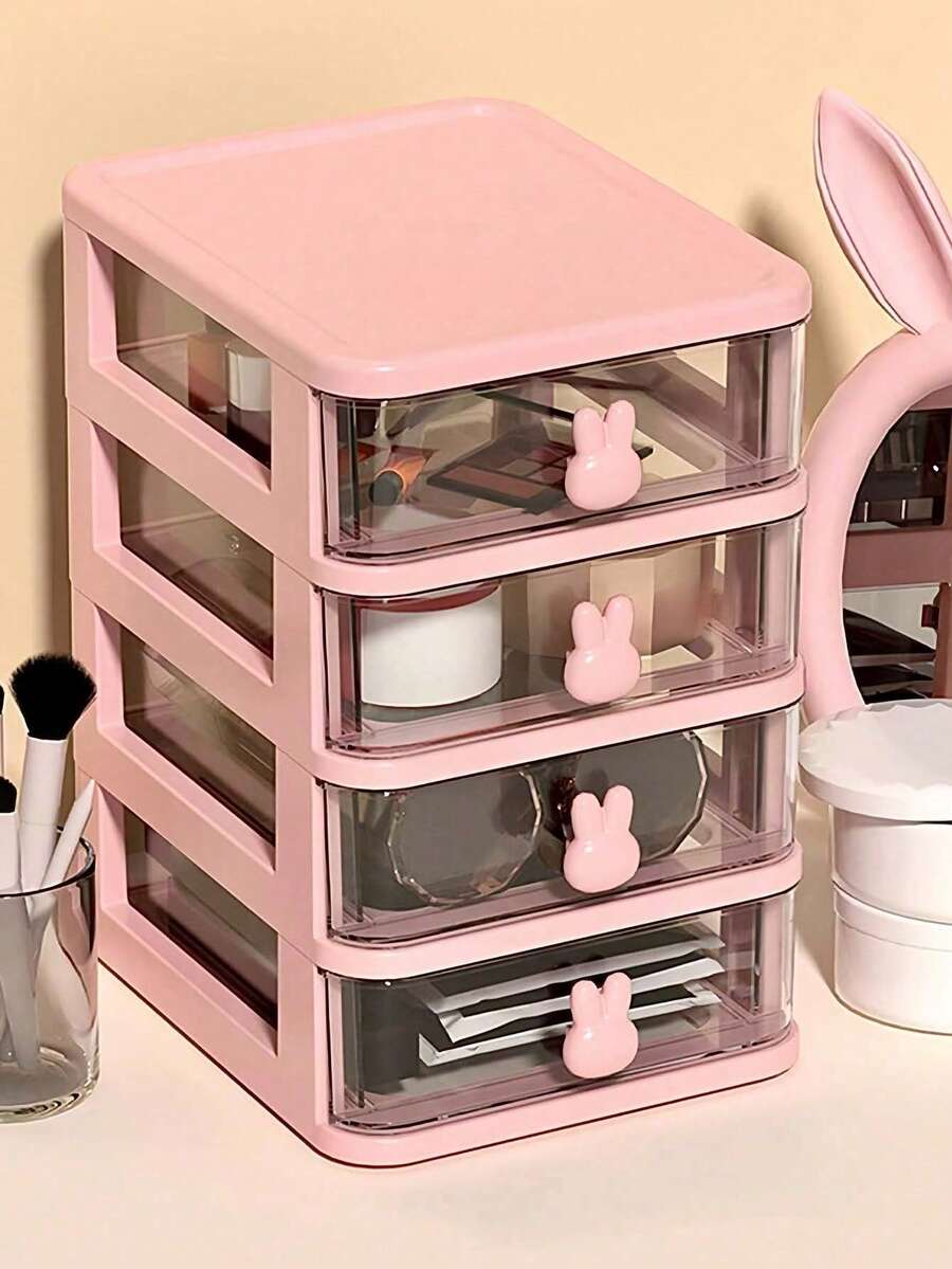 1 pieza Caja de almacenamiento de escritorio, caja de cajón de escritorio de estudiante, contenedor de bolígrafos, estantería para accesorios para el cabello de oficina infantil, caja de acabado de múltiples funciones, caja de almacenamiento de regreso a la escuela - Conejo - Ver 1