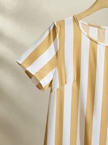 EMERY ROSE Women Casual Striped Round Neck Short Sleeve Pockets Mini Dress - Multicolor - View 4