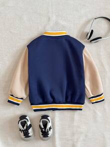 PrepCrw 男童复古字母图案前拉链棒球夹克，学院风 - 藍白色 - 查看 2