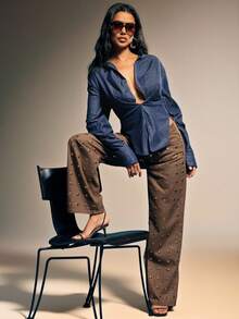 Denimoi Sexy Twisted Front Low Neck Denim Top - Dark Wash - View 5