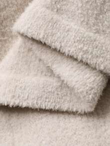 DAZY Women's Minimalist Half Fleece Knit Top & Pants Design Cozy Pajama Set, Winter - White - View 9