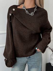 DAZY Women's Loose Casual Solid Color Design Sweater, Autumn/Winter - Brown - View 6