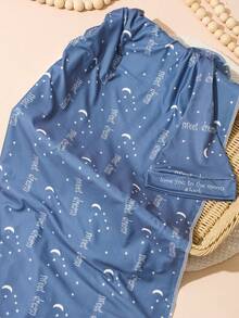 SHEIN 2 件套新生儿摄影襁褓包，含配套帽子月亮星星印花男婴襁褓毯婴儿摄影服装 - 彩色 - 查看 5