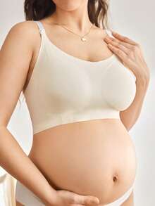 Moonlight&Mama White Seamless Nursing Bra, Minimalist & Comfortable, Suitable For Daily Casual Wear, Maternity & Postpartum, High Elasticity, Plus Size - White - View 4