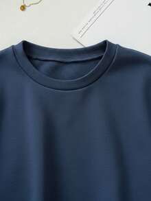 SHEIN LUNE 2pcs Women Casual Sweatshirt & Split Hem Skirt Set - Royal Blue - View 5