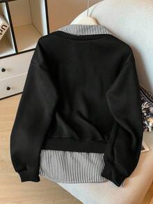 Modelyn 条纹拼接二合一长袖优雅时尚女式卫衣 - 彩色 - 查看 2