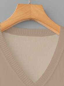 Franclia 女士休闲纯色V领长袖套头毛衣，带保暖内衬，秋冬季 - 卡其色 - 查看 5