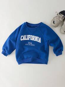 THE HAPPY LOOK Young Girl Blue Casual Letter Print Crew Neck Sweatshirt, Autumn/Winter