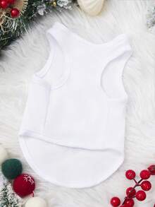 PETSIN 1 pieza Camiseta de tirantes para mascotas con estampado de muñeco de nieve navideño, ropa para mascotas blanca y transpirable - Blanco - Ver 2