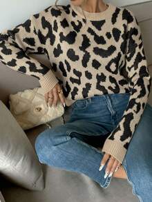 Serisse Suéter de cuello redondo de manga larga con estampado total casual para mujer en otoño/invierno - Negro - Ver 7