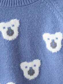 SHEIN Playful Pals 男童泰迪熊提花针织毛衣和裤子套装，柔软舒适，适合休闲、户外、旅行、度假、居家、日托穿着 - 藍色 - 查看 6