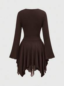 ROMWE Gothic Cross Decor Asymmetrical Hem Mini Dress - Coffee Brown - View 2