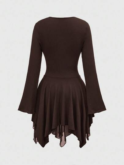 Goth Gothic Cross Decor Asymmetrical Hem Mini Dress