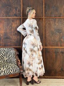 Arliah Women's Tie-Dye Print Round Neck Long Sleeve Elegant Extra Long Dress Dresses For Women Elegant Women Formal - Multicolor - View 2