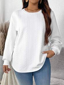 EMERY ROSE Plus Size Solid Color Round Neck Drop Shoulder Long Sleeve Loose Embossed Casual Sweatshirt/Winter Graphic
