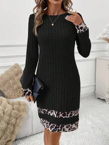 SHEIN Clasi Váy họa tiết da báo chắp vá bằng vải lông cừu dành cho nữ - màu đen - Xem 5