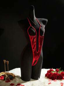 SpicyHot Body feminino vermelho brilhante e refletivo, ultra sexy, modelador, sem costas, com abertura na virilha, charmoso, perfeito para o Natal. - Vermelho - Ver 5