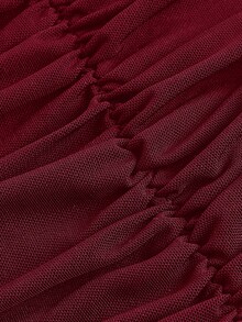 SHEIN EZwear 女式简约纯色褶皱修身迷你吊带裙，百搭夏季 - 酒紅色 - 查看 4