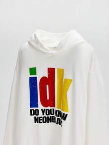 NEON BLANC Moletom com capuz masculino casual com estampa gráfica colorida e manga comprida, versátil para uso diário - Branco - Ver 3