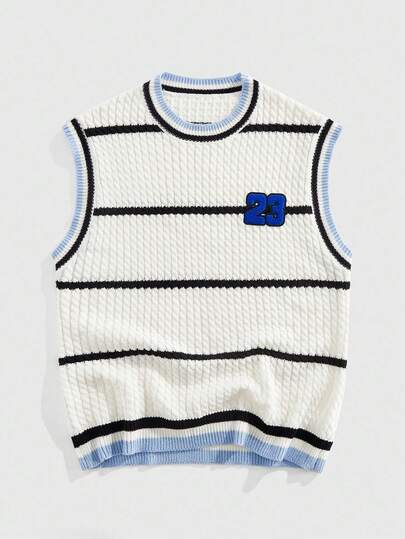 Street Life Gilet tricoté décontracté pour hommes avec motif numérique et rayé, automne/hiver