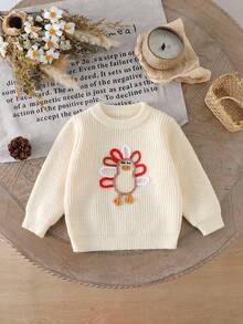 Cute Beige Baby Girl Turkey Design Pullover Sweater,Autumn Matching Family Knitwear,Toddler Long Sleeve Solid Color Knitted Jumper Fall Winter Clothes - Apricot - View 7