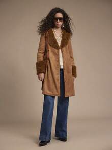 Florisole 女士优雅休闲毛绒拼布夹克，秋冬 - 彩色 - 查看 5