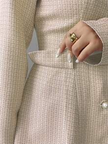 Elenzga New Women Lapel Long Sleeve Faux Pocket Open Front A-Line Long Dress, Casual Vacation Daily Versatile Young Elegant Lady Dress, Autumn/Winter - Khaki - View 8