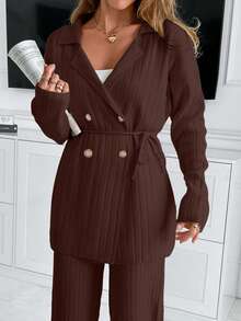 EURMUSE Handmade Stitch Embroidery Sweater And Pant Knit Set - Brown - View 5