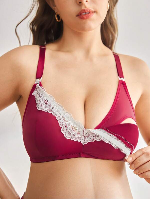 BloomMama Soutien-gorge de maternité et d'allaitement grande taille avec colorblock, crochets, armatures, patchwork en dentelle, pratique pour l'allaitement, la grossesse et le post-partum, Noël