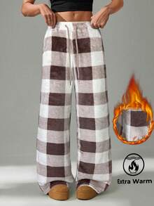 SHEIN Tall Women's Casual Front Tie Plaid Pocket Trousers Fall,Winter - Multicolor - View 6