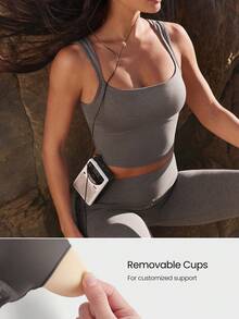 GLOWMODE Good To Go Soft Ribbed Removable Cups Dual Texture Active Tank Autumn Winter Yoga Pilates Studio Daily Casual Wear - Volcanic Gray - View 3