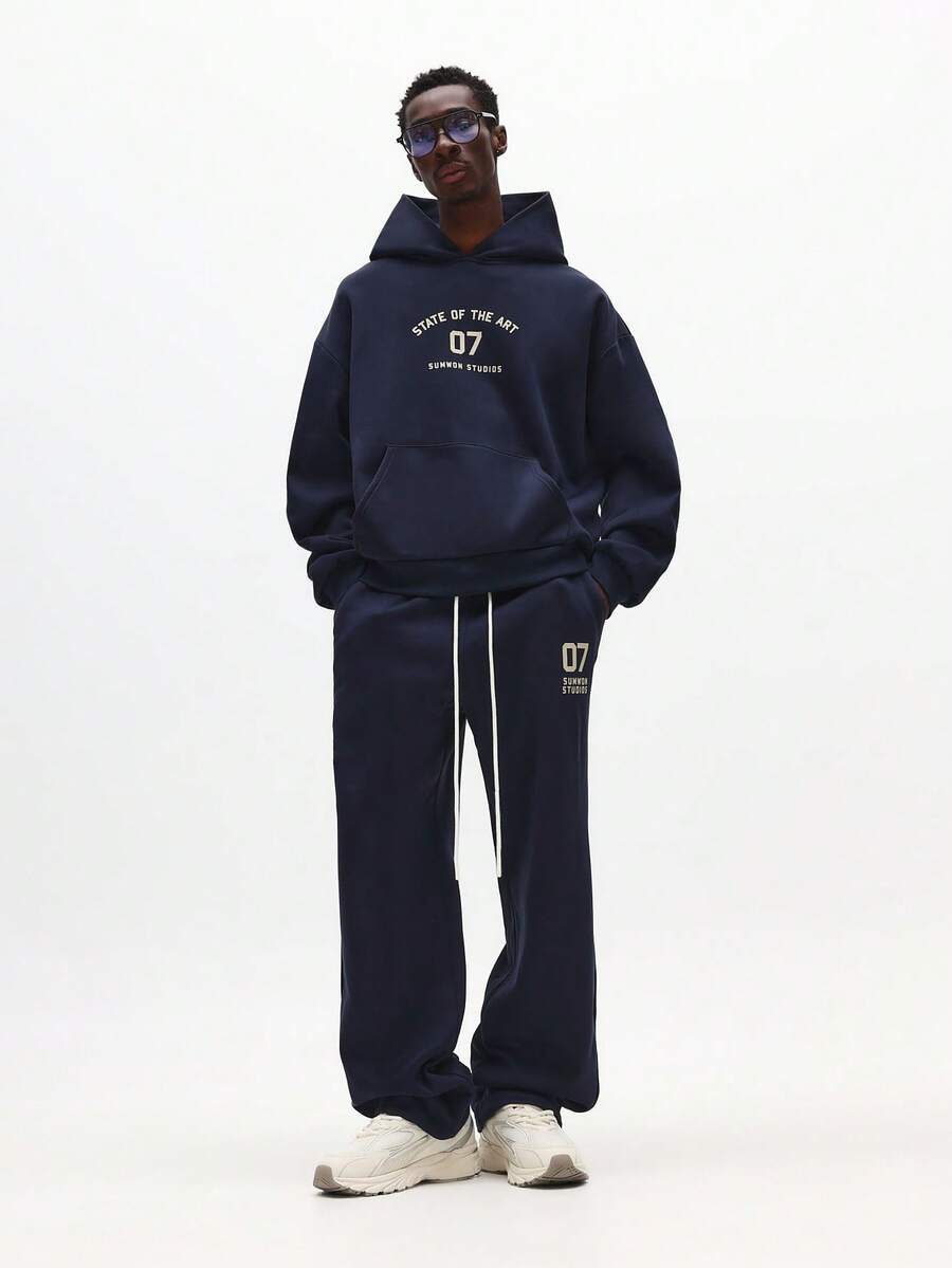 SUMWON Overhead Hoodie And Jogger Co-Ord Set State Of The Art Textured Navy Lounge Wear - Royal Blue - View 1