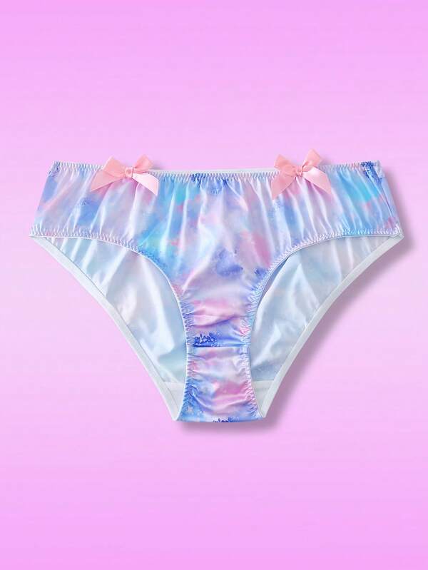 NotGurli Women's Tie-Dye Print Bow Decor Bikini Bottoms