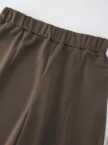 GlowEve Women's Basic High Collar Cinched Waist Zip-Up 2 Pieces Set - Coffee Brown - View 3