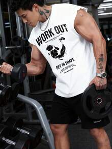 Manfinity Sport PWRUP T-shirt de sport sans manches minimaliste imprimé pour hommes