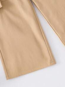 Pantalones rectos holgados de unicolor con bolsillo parche, versátiles y casuales para uso diario de niñas preadolescentes - Caqui - Ver 6