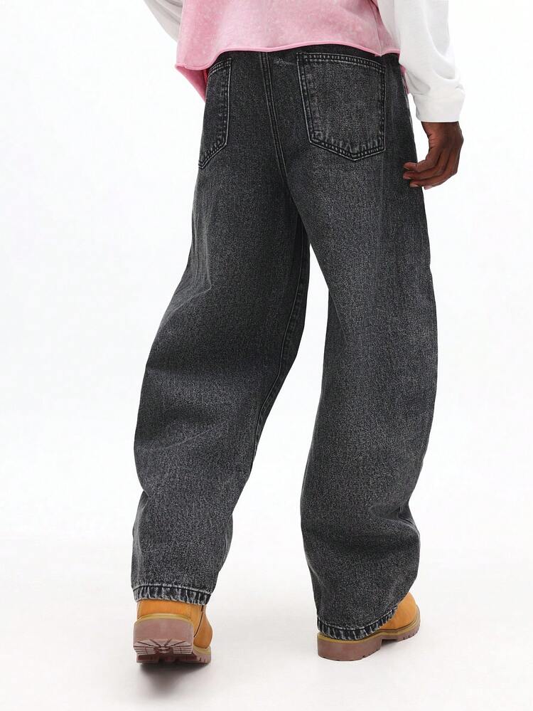 Wide Leg Baggy Denim Jeans With Vintage Wash
