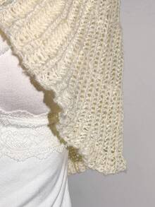 SHEIN Unity Women's Solid Color Button Design Shawl Collar Knit Sweater, Autumn/Winter - Beige - View 5