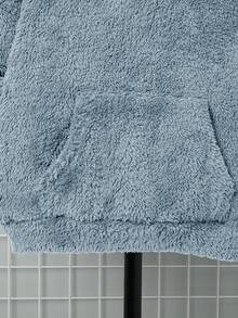 SHEIN Boys' Casual Embroidered Double-Sided Fleece Hooded Pullover Sweatshirt - Baby Blue - View 8