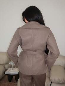 Durrani Popal Damen Dicke Khaki Mantel mit Umlegekragen und Taschen, lose geschnitten aus Wollmischung, geeignet für Herbst/Winter