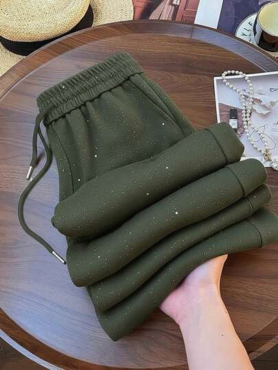 Franclia Pantaloni largi cu talie elastică pentru femei, stil Starry Sky, cu cordon, casual