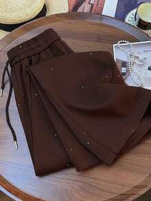 Franclia Starry Sky Elastic Waist Casual Straight Leg Wide Leg Pants - Brown - View 2