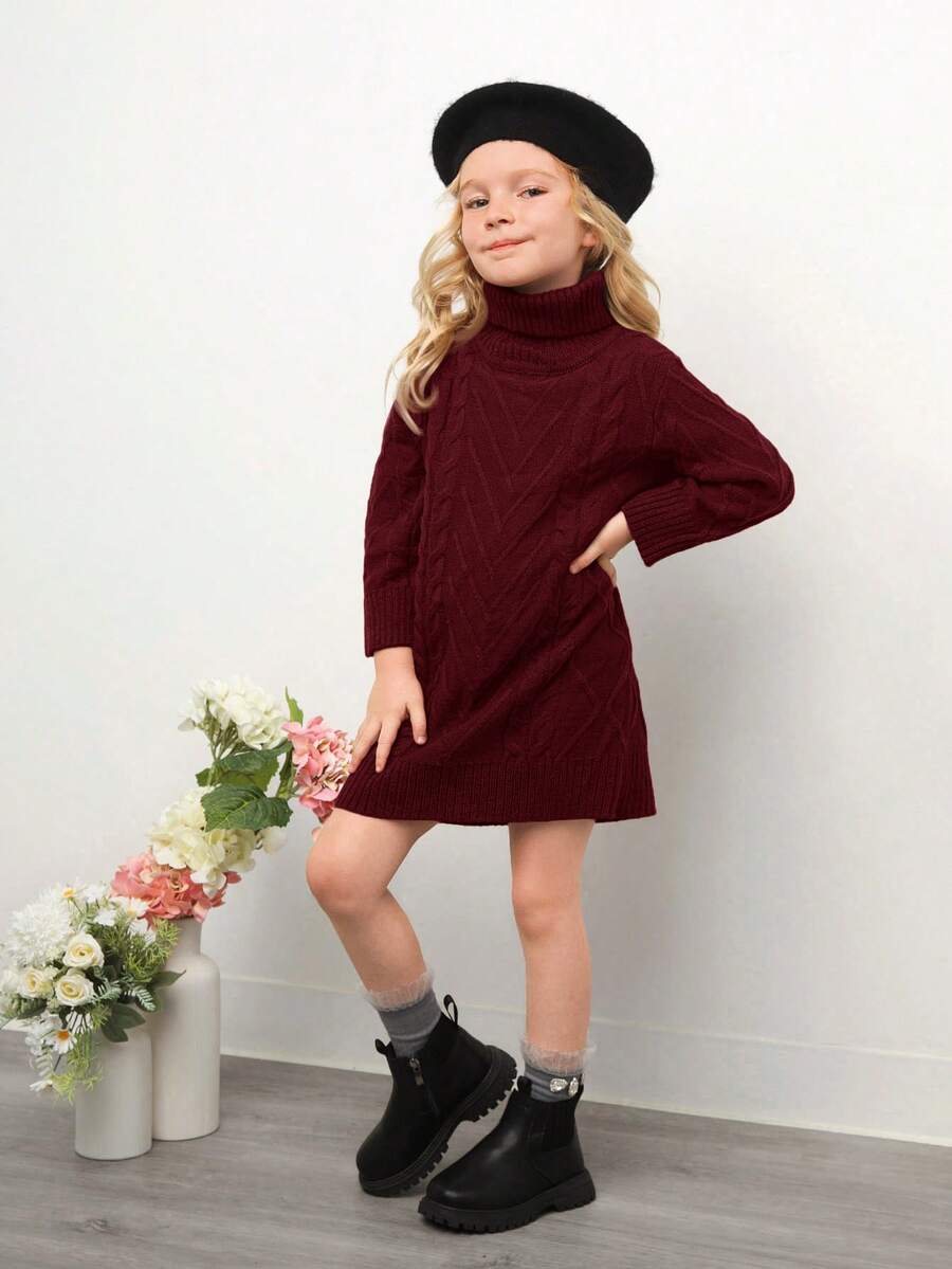 Emery Rose Kids Emery Rose Kids 年轻女孩插肩袖粗针织中长毛衣裙，可爱复古，非常适合秋冬季休闲日常穿着和学校日常，温暖舒适的长袖，非常适合秋冬季休闲日常穿着和学校日常 - 酒紅色 - 查看 1