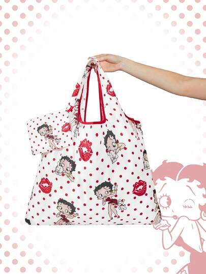 Betty Boop | ROMWE Grand sac fourre-tout pliable avec porte-monnaie, sac de courses portable