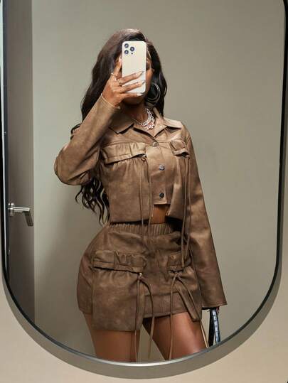 Slaydiva 2 件女式纯色长袖上衣和迷你裙套装，秋冬