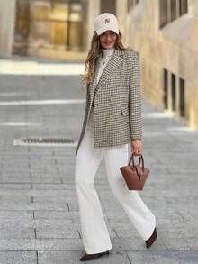 Solivie بليزر نسائي كاروهات ريترو للخريف/الشتاء - متعدد الألوان - مشاهدة 5