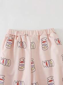 THE HAPPY LOOK Young Girls Apricot Geometric Pattern Elastic Waist Ribbed Sweatpants, Autumn/Winter - Multicolor - View 4