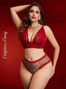 Empress Envy Plus Size Sexy Y2K Leopard Print Lace & Mesh Patchwork Sheer Underwear